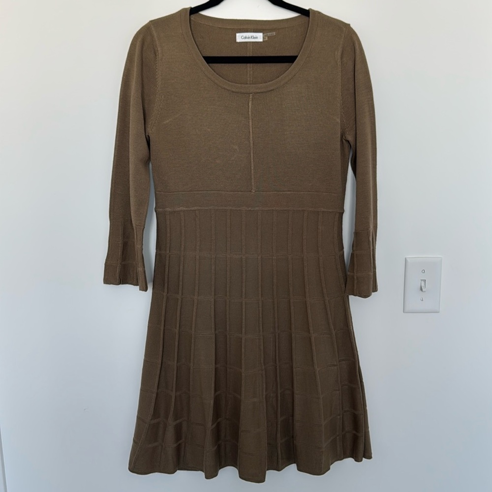 Calvin Klein Women's Pleated Sweater Dress, Brown/Tan - Size M
